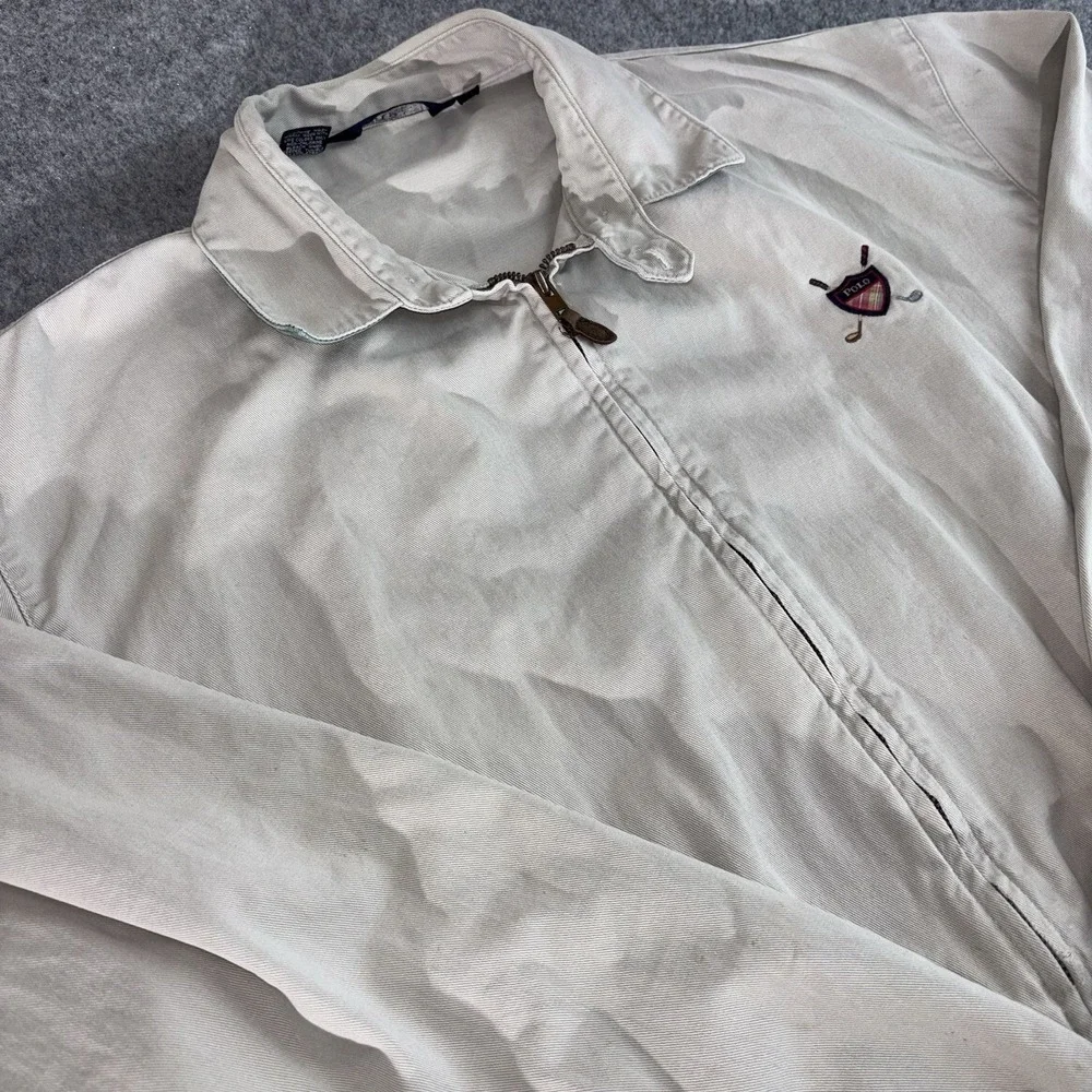 Vintage Polo Ralph Lauren Jacket Mens Large Beige Full Zip Golf Made In USA Rare
